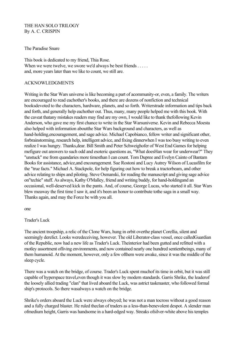 The Paradise Snare (by A C Crispin)