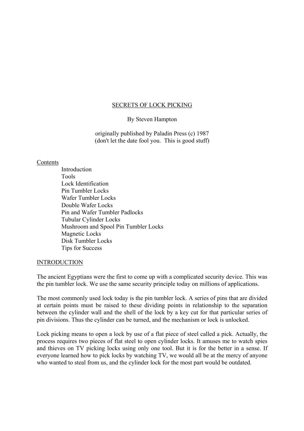 Secrets of Lockpicking