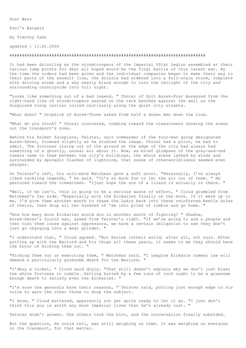 Fools Bargain (by Timothy Zahn)