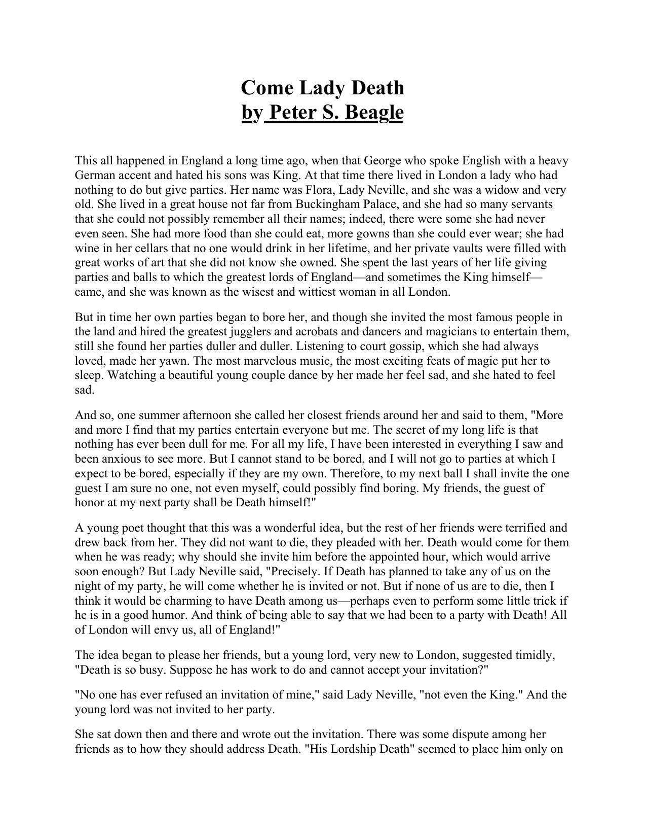Microsoft Word - Peter S. Beagle - Come Lady Death